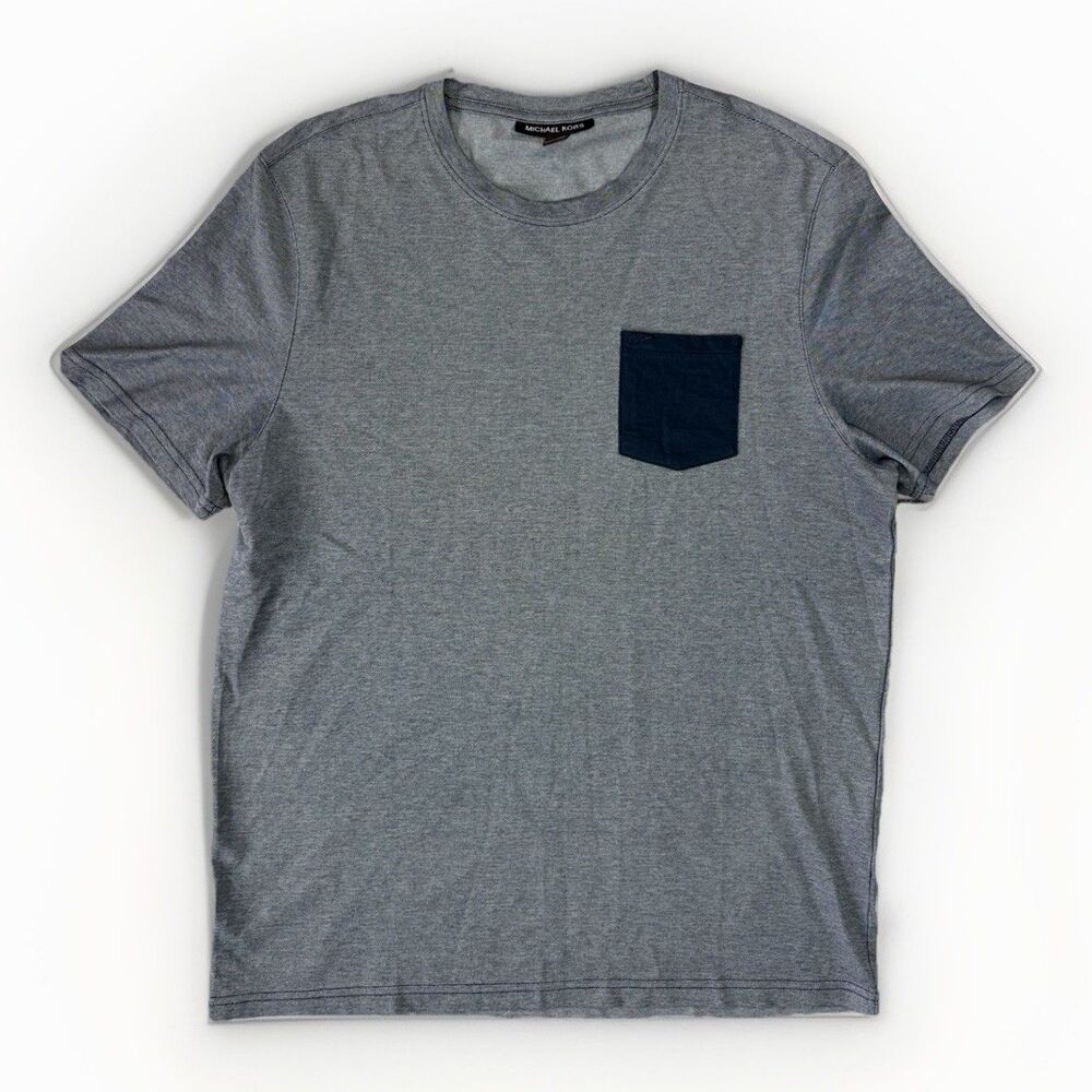 Michael Kors Pocket Tee Textured Knit Men Large Blue Navy Pocket